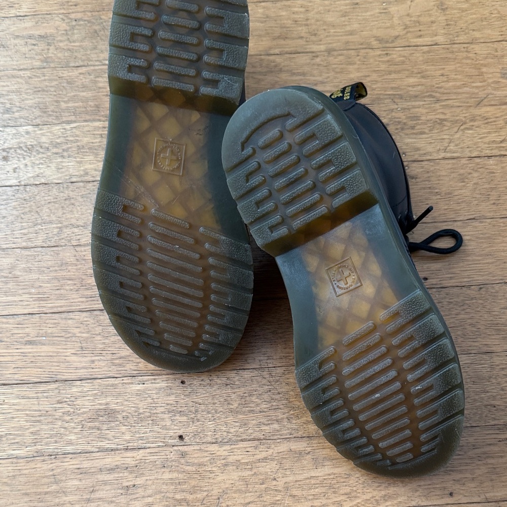 Dr. Martens Black Leather Lace-Up Ankle Boots with Yellow Stitching - Picture 7 of 10